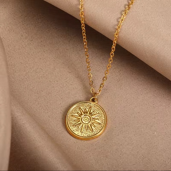 Sale 18 Gold Sun Ray Pendant Necklace
Boho Coin Jewelry - Picture 3 of 8
